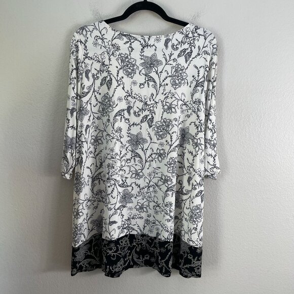 J Jill Wearever Womens Large Floral Tunic Top Stretch Short Sleeve Shirt - Picture 8 of 9